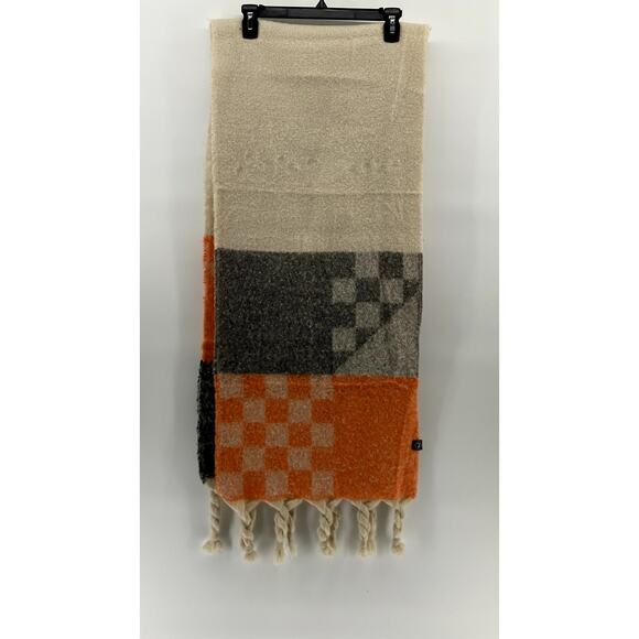 PRETTY SIMPLE Women's Beige-Orange-Black Autumn Spice Checkered Fringe Scarf - Picture 2 of 10